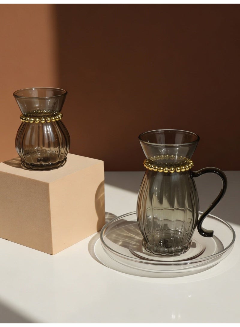 Raz طقم أكواب شاي وقهوة فاخر من الزجاج مع صحون | طقم تقديم الشاي والقهوة | علبة هدايا أنيقة - Image 1